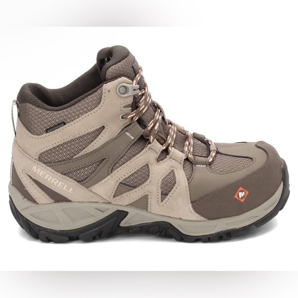 Merrell Women's Siren Mid Waterproof Alloy Toe Work Boots at-Brindle/Boulder 8 - Picture 3 of 9